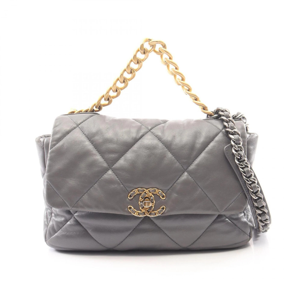 Chanel 19 Dixneuf Matelassé 2-Way Shoulder Bag/Handbag, Leather, Women's, Gray
